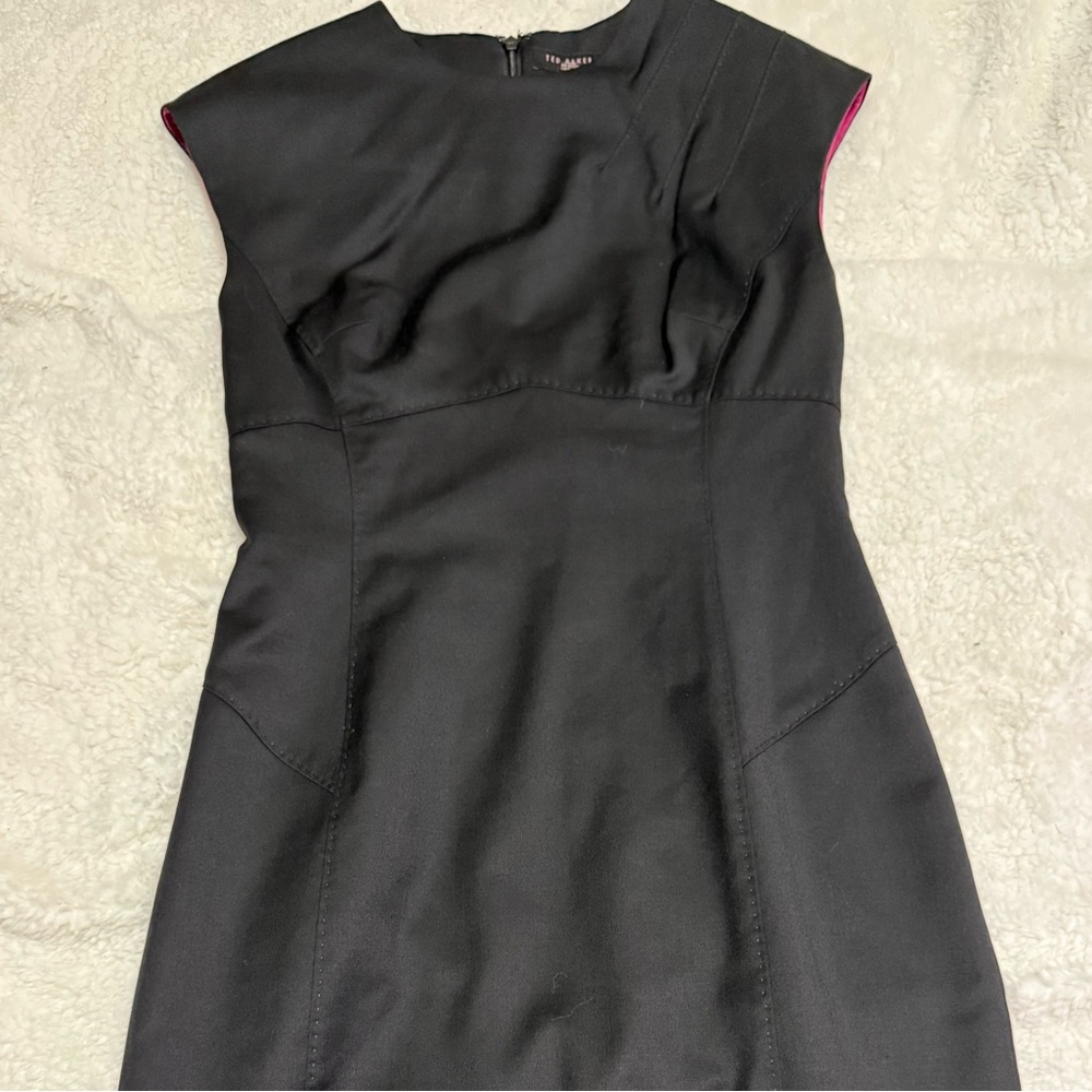 NWOT Ted Baker London Wool Sheath  Black Floral Pink Lined LBD Wedding 1 US 4